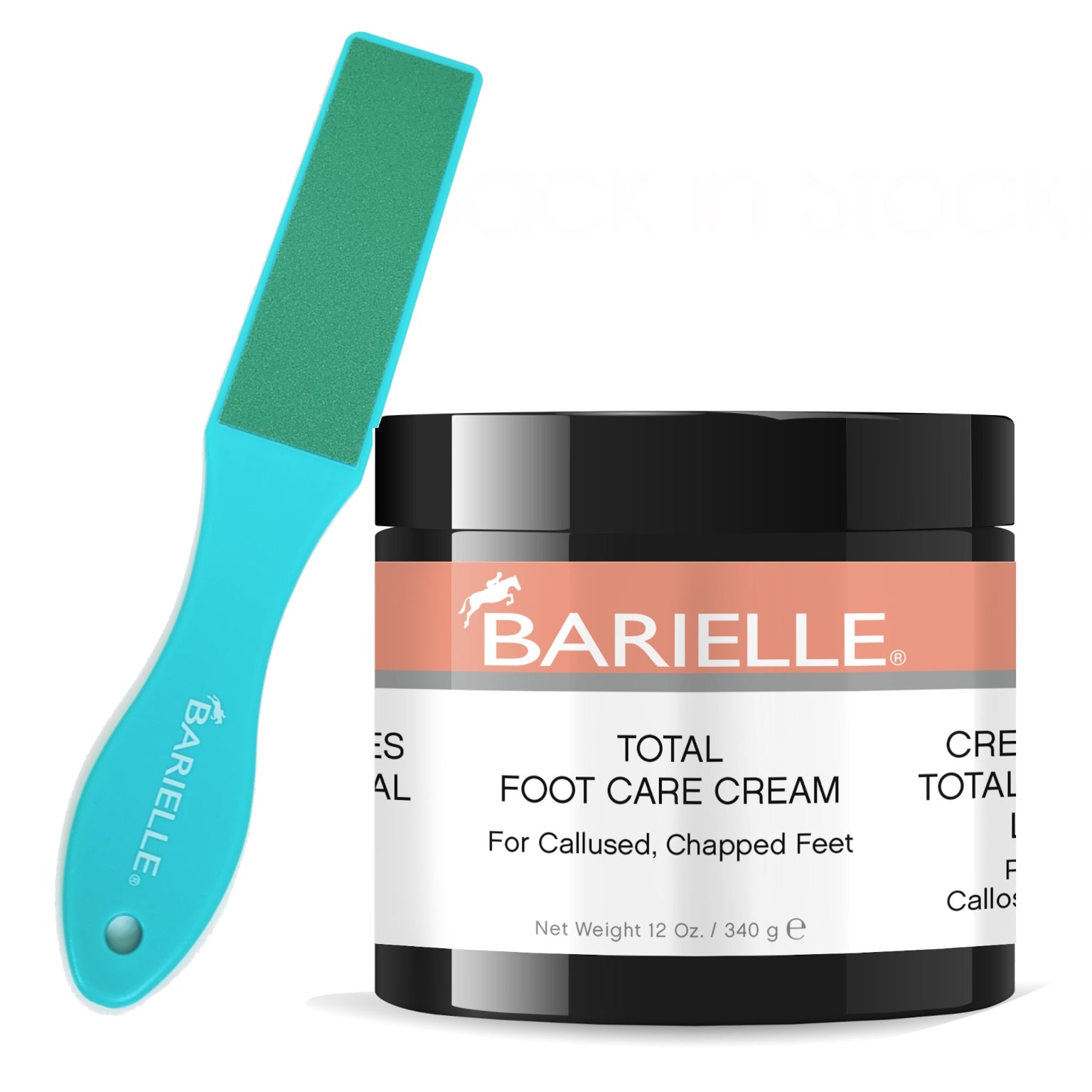 Barielle Total Foot Care Cream with Barielle Pedicure Foot Rasp File Callus Remover, Double Sided 10.7" X 1.7" with 10 Refill Grits