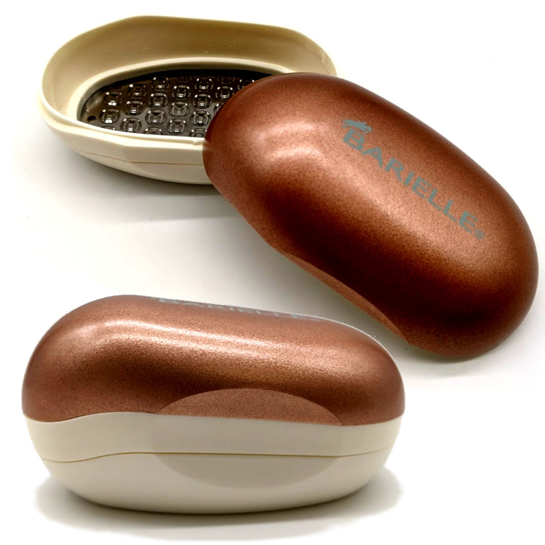 Barielle Portable Oval Gold & White Clamshell Foot File / Foot Rasp - with Stainless Steel Foot Files