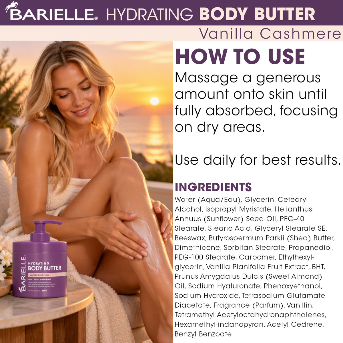 Barielle Vanilla Cashmere Hydrating Body Butter 15 oz.