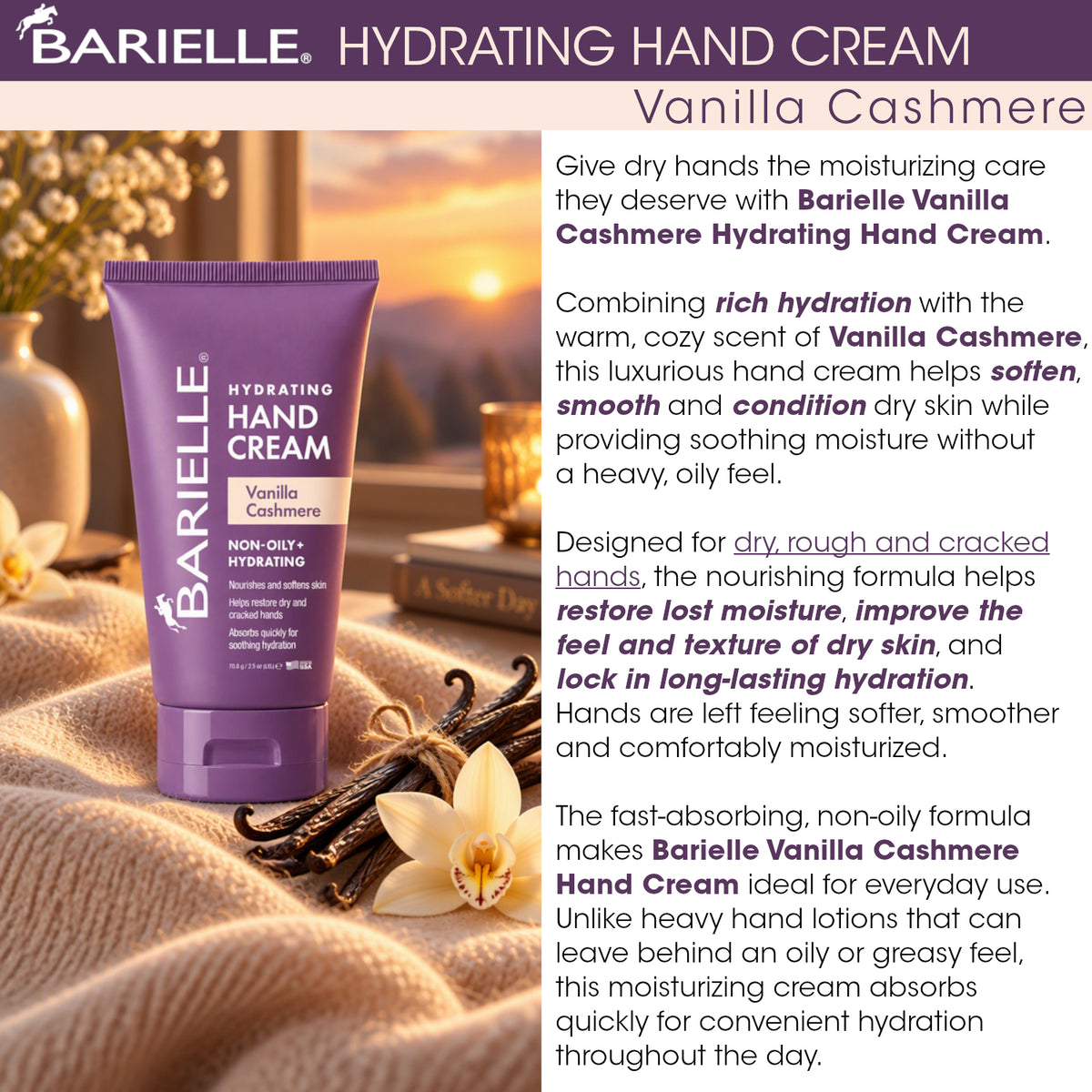 Barielle Vanilla Cashmere Hydrating Hand Cream 2.5 Ounce