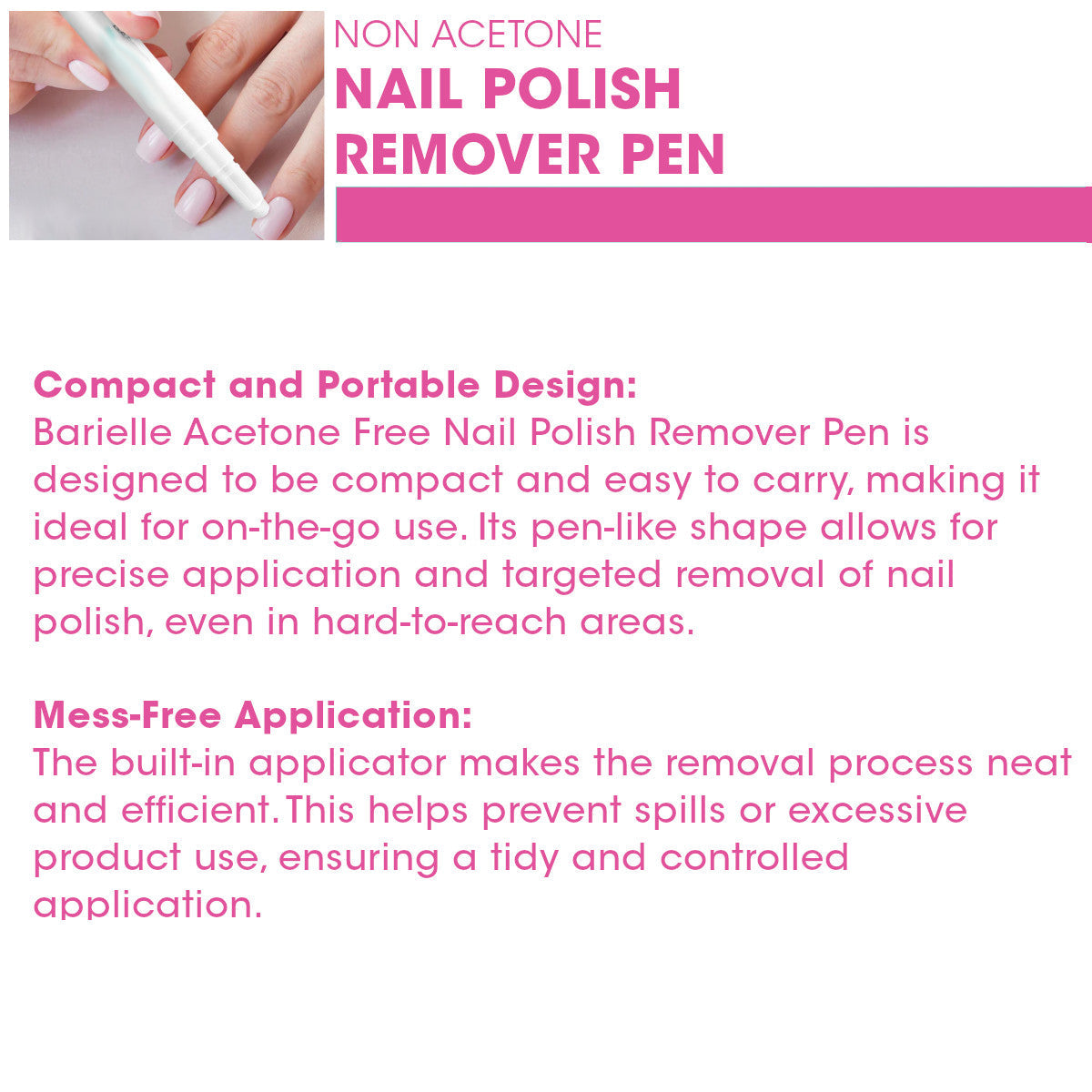 Barielle Acetone Free Nail Polish Remover Pen 2-PACK with Free Cherish Nail Shade