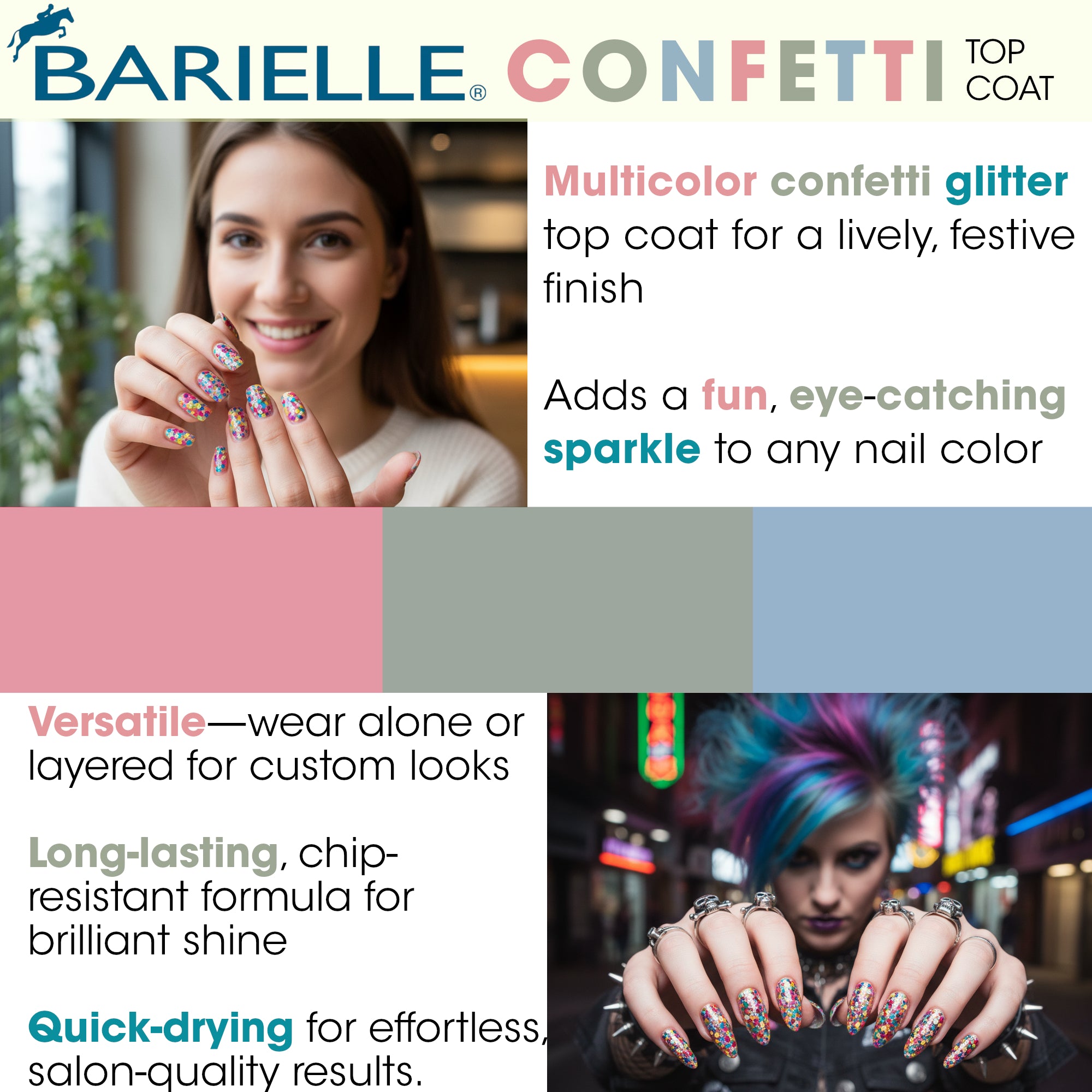 Barielle Confetti Top Coat .47 oz. - Multicolor Confetti Glitter Top Coat