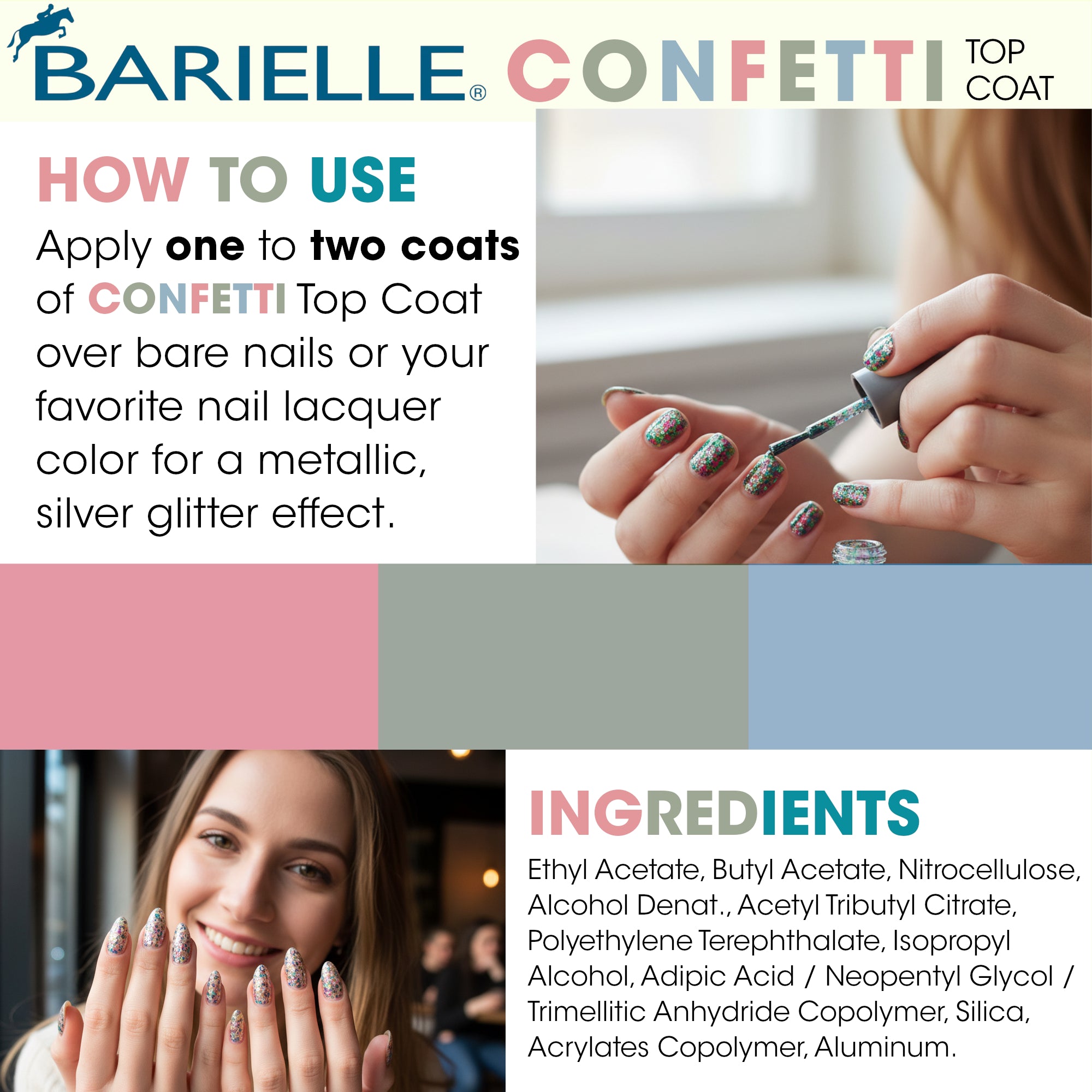 Barielle Confetti Top Coat .47 oz. - Multicolor Confetti Glitter Top Coat