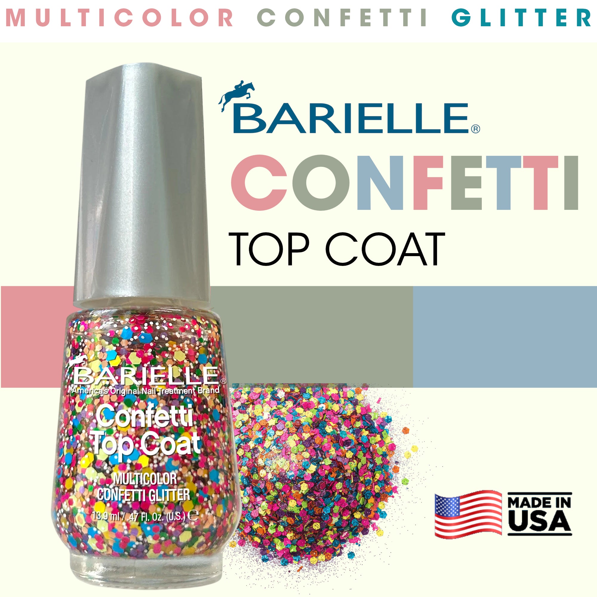 Barielle Confetti Top Coat .47 oz. - Multicolor Confetti Glitter Top Coat
