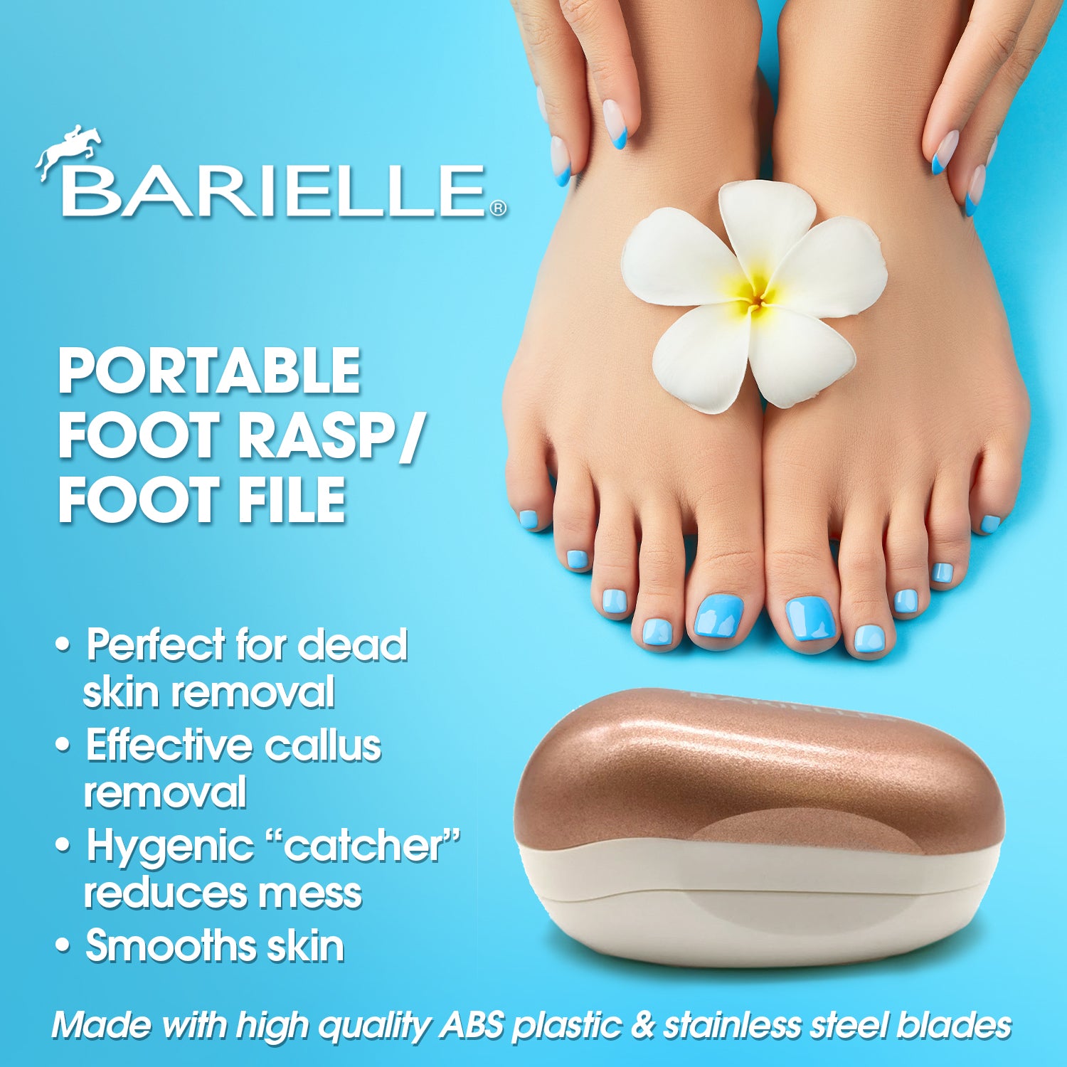 Barielle Portable Oval Gold & White Clamshell Foot File / Foot Rasp - with Stainless Steel Foot Files